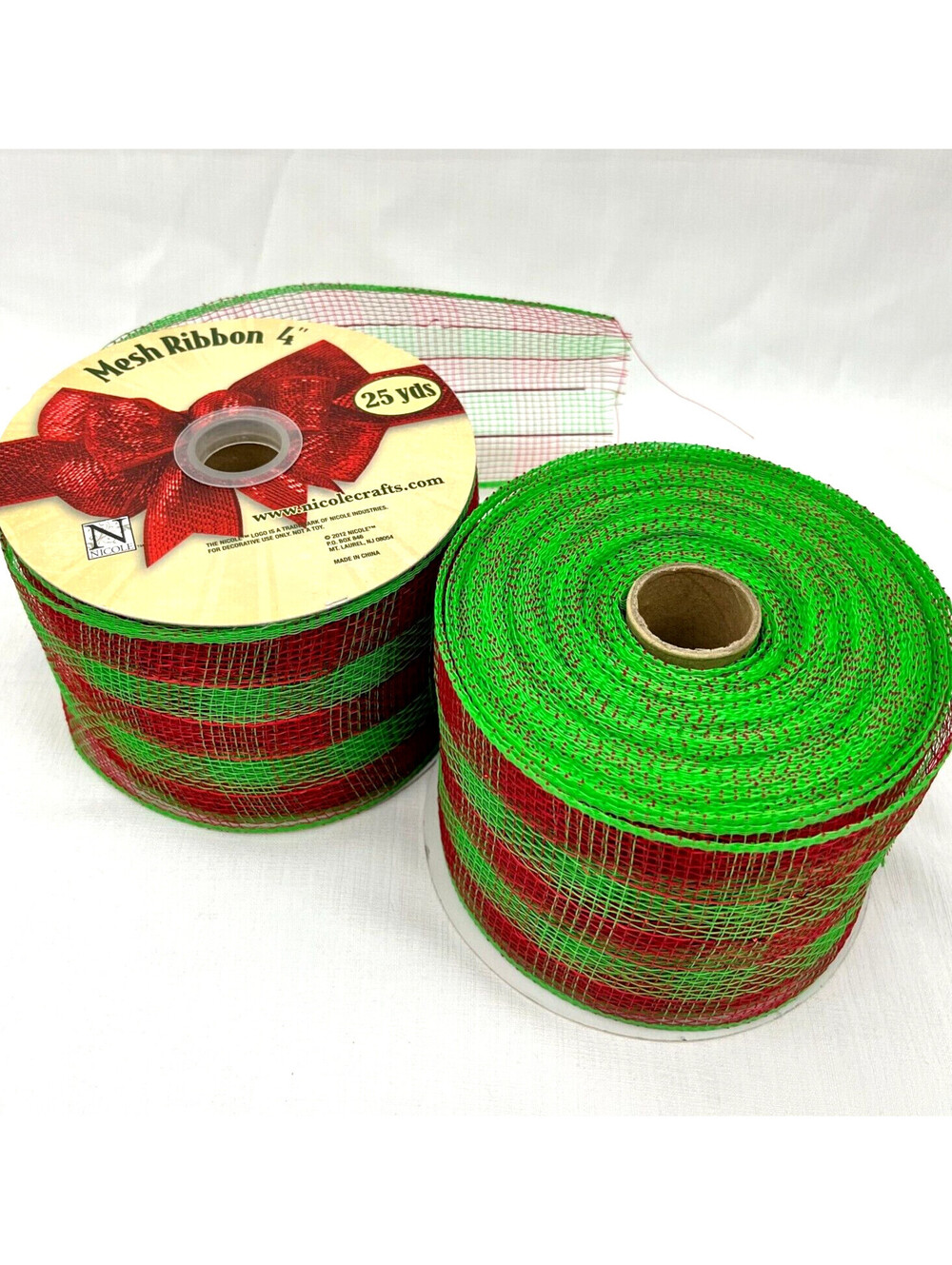 Deco Mesh Ribbon 4" Red Green Plaid Christmas Nicole Crafts 2 x 25 Yards